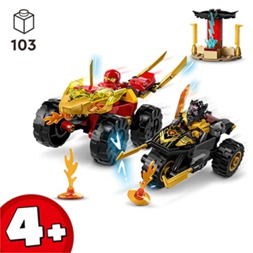 LEGO NINJAGO Verfolgungsjagd Set mit Kais Flitzer und Ras' Motorrad, Spielzeug für Kinder ab 4 Jahren, Ninja-Auto-Spielzeug zum Bauen, Minifigur zum Sammeln 71789 - 2