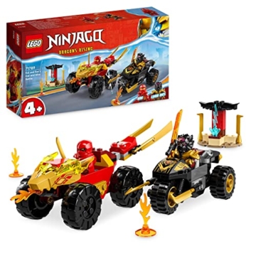 LEGO NINJAGO Verfolgungsjagd Set mit Kais Flitzer und Ras' Motorrad, Spielzeug für Kinder ab 4 Jahren, Ninja-Auto-Spielzeug zum Bauen, Minifigur zum Sammeln 71789 - 1