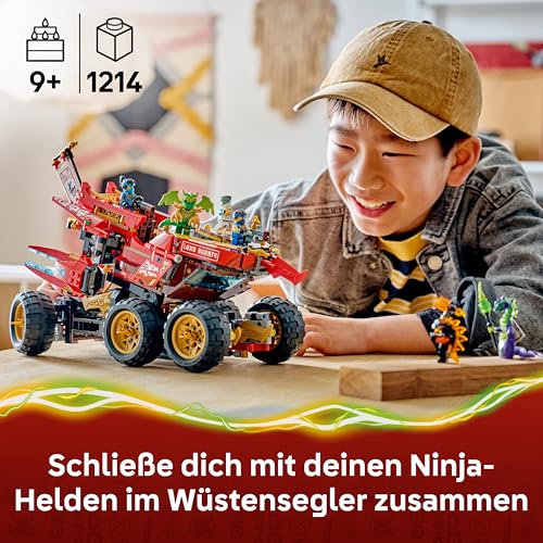 LEGO NINJAGO Wüstensegler - 3-in-1 Ninja-Spielset, umwandelbar in fliegendes Boot, Auto & Motorrad - inkl. 6 Minifiguren - Geschenkidee für Jungen ab 9 Jahren und Dragons Rising Fans - 71869 - 2