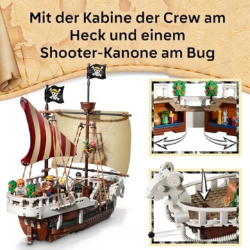 LEGO ONE PIECE - Das Piratenschiff Flying Lamb (Going Merry) - Spielset mit 5 Minifiguren - inkl. Ruffy, Zoro & Nami - Spielzeug zum Bauen - Geschenk für Jungen, Mädchen & Fans ab 10 Jahren - 75639