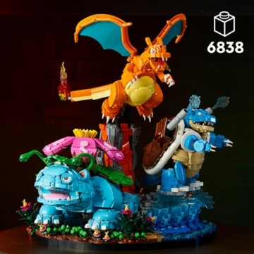 LEGO Pokémon Bisaflor, Glurak und Turtok - 3D Modellbau für Erwachsene - 3 Anime Figuren als DIY Deko für Schreibtisch oder Regal - Gaming Geschenkidee für Fans und Sammler - 72153 - 2