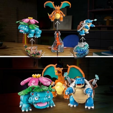 LEGO Pokémon Bisaflor, Glurak und Turtok - 3D Modellbau für Erwachsene - 3 Anime Figuren als DIY Deko für Schreibtisch oder Regal - Gaming Geschenkidee für Fans und Sammler - 72153 - 3