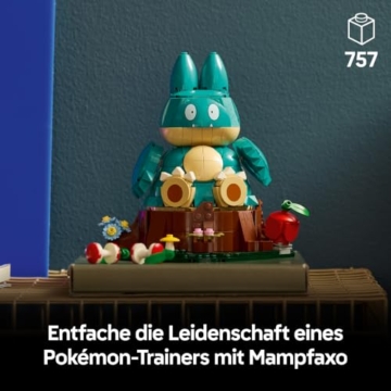 LEGO Pokémon Mampfaxo Figur - Modellbausatz für Erwachsene - Bauspielzeug aus dem Videospiel mit beweglichen Gliedmaßen & Kopf - DIY Zimmer Deko - Sammelbares Gaming Geschenk - 72150 - 2