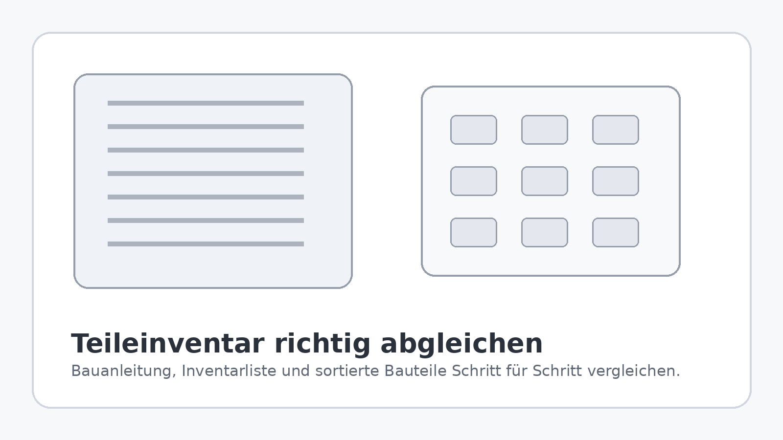 Teileinventar und sortierte LEGO Bauteile werden miteinander abgeglichen