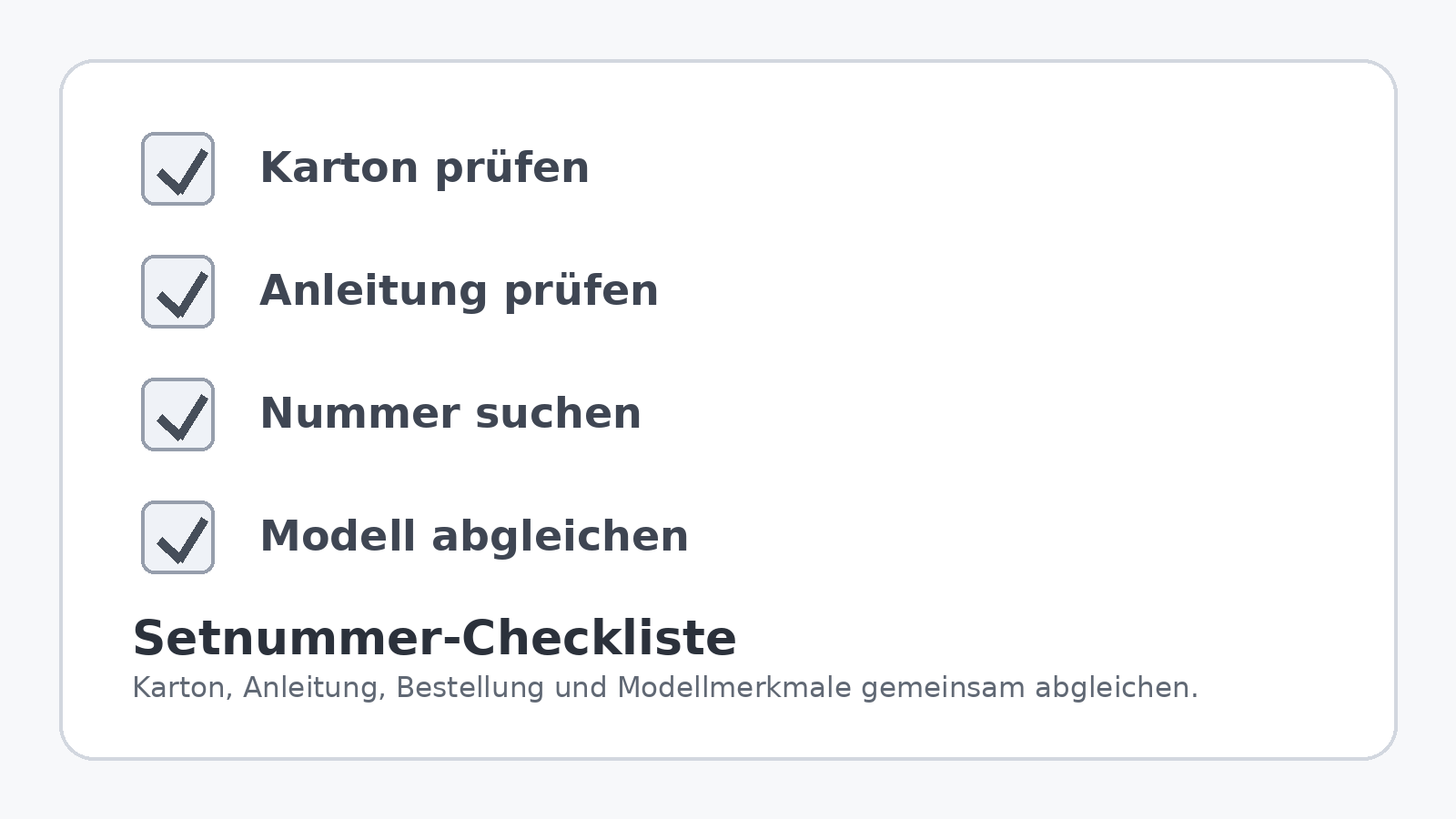 Checkliste zum Finden und Prüfen einer LEGO Setnummer