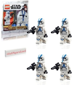 LEGO Star Wars The Clone Wars Minifigur – 501. Legion Clone Trooper mit Blaster und Minifigureland-Fliese (75280) 4er-Pack - 1