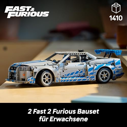 LEGO Technic 2 Fast 2 Furious Nissan Skyline GT-R (R34) Flitzer - Automodell für Erwachsene - mit Driftfunktion, Lenkung, Federung und 6-Zylinder-Motor - Sammlergeschenk für Fans - 42210 - 2