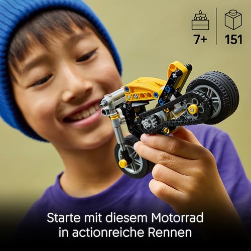 LEGO Technic Gelbes Motorrad - Spielzeug Fahrzeug Modellbau mit 3-Zylinder-Motor - STEM Geburtstagsgeschenk für Jungen ab 7 Jahren & Technik-Fans - 42225 - 2
