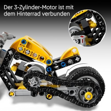 LEGO Technic Gelbes Motorrad - Spielzeug Fahrzeug Modellbau mit 3-Zylinder-Motor - STEM Geburtstagsgeschenk für Jungen ab 7 Jahren & Technik-Fans - 42225 - 4
