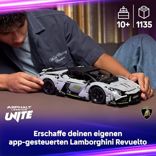 LEGO Technic Lamborghini Revuelto Supersportwagen Spielzeug – ferngesteuertes Automodell mit Lichtfunktionen, Lenkung und wiederaufladbarem Akku-Hub – Geschenk für Jungen ab 10 Jahren – 42214 - 2