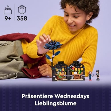 LEGO Wednesday Schwarze Dahlie Spielzeug - Spielset zum Bauen und Ausstellen mit 2 Minifiguren & Zubehör - Modellbau - Kinder Geschenk für Mädchen, Jungen & Fans der TV-Serie ab 9 Jahren - 76784 - 2