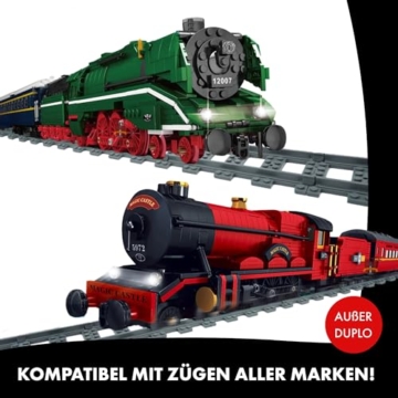 LONESTAR Klemmbausteine Schienenkreis XL, City Schienen Set mit Zubehör, kompatibel mit Klemmbausteinen, großer Eisenbahnkreis mit Bahnübergang, Prellbock und Deko für Kinder und Erwachsene
