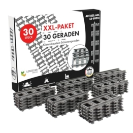 LONESTAR Klemmbausteine, XXL Pack, 30 Geraden, Bausteine Schienen Set City, grau, kompatibel mit Klemmbausteinen, langlebiges Zubehör, Erweiterungsset für Eisenbahn Landschaft, Robustes Material