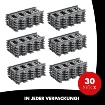 LONESTAR Klemmbausteine, XXL Pack, 30 Geraden, Bausteine Schienen Set City, grau, kompatibel mit Klemmbausteinen, langlebiges Zubehör, Erweiterungsset für Eisenbahn Landschaft, Robustes Material