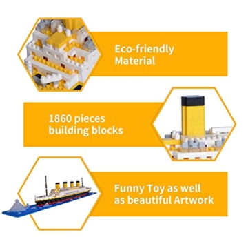 LULUFUN Baustein-Set, Titanic-Schiffsmodell, DIY Nano Micro Building Blocks Spielzeug, Lernspielzeug, Geschenk für Erwachsene und Kinder (1860 Stück) - 3