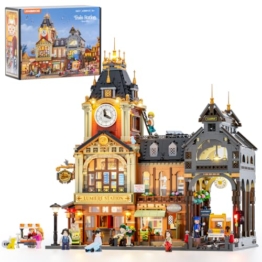 LUMIBRICKS Bahnhof Klemmbausteine mit Beleuchtung, 4355 Teile, viktorianischer Bahnhof als Modell, großes Gebäude-Set für Erwachsene, 20 LED-Lichtpunkte, Architektur-Geschenk - 1