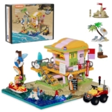 Lumibricks Beach Lifeguard Tower Baustein-Set, 1015 Teile Miami Beach Rettungsturm mit 6 LED-Lichtern, 2-in-1 Wachtturm & Sandburg-Modus, modulares Küsten-Display für Erwachsene, Sammler Geschenk - 1