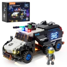 LUMIBRICKS Cyberpunk Neoncity Police Urban Convoy Licht-Bausteinset,485 Teile Cyberpunk Polizei-Transporter mit LED-Beleuchtung,Flugmodus & beweglichen Funktionen,Bauset für Erwachsene und Jugendliche - 1