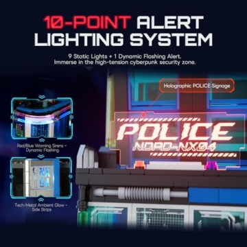 LUMIBRICKS Cyberpunk Police HQ Klemmbausteine mit LED-Beleuchtung, 1716 Teile Futuristische Polizeistation, Modulares Cyberpunk-Gebäude mit 3 Etagen, Bauset für Erwachsene und Jugendliche ab 16 Jahren - 3