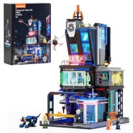 LUMIBRICKS Cyberpunk Police HQ Klemmbausteine mit LED-Beleuchtung, 1716 Teile Futuristische Polizeistation, Modulares Cyberpunk-Gebäude mit 3 Etagen, Bauset für Erwachsene und Jugendliche ab 16 Jahren - 1