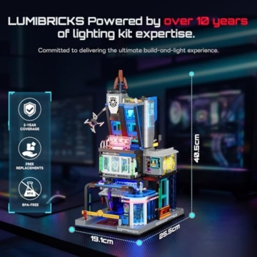 LUMIBRICKS Cyberpunk Police HQ Klemmbausteine mit LED-Beleuchtung, 1716 Teile Futuristische Polizeistation, Modulares Cyberpunk-Gebäude mit 3 Etagen, Bauset für Erwachsene und Jugendliche ab 16 Jahren - 8