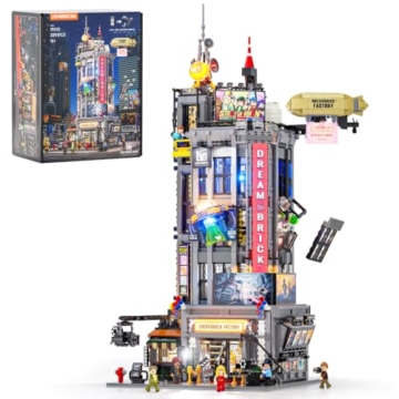 Lumibricks Film Studio Tower Bauset, 3891 Teile beleuchtetes modulares Stadtgebäude für Erwachsene 16+, Filmstudio Turm mit 8 Minifiguren, funktionierendem Aufzug, Dachstudio und Licht-Display - 1