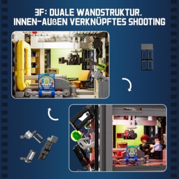 Lumibricks Film Studio Tower Bauset, 3891 Teile beleuchtetes modulares Stadtgebäude für Erwachsene 16+, Filmstudio Turm mit 8 Minifiguren, funktionierendem Aufzug, Dachstudio und Licht-Display - 4