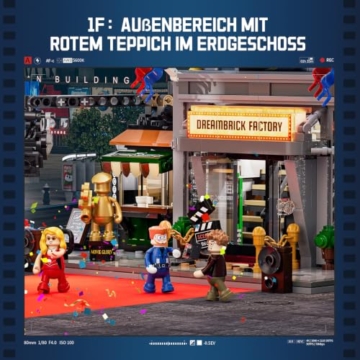 Lumibricks Film Studio Tower Bauset, 3891 Teile beleuchtetes modulares Stadtgebäude für Erwachsene 16+, Filmstudio Turm mit 8 Minifiguren, funktionierendem Aufzug, Dachstudio und Licht-Display - 5