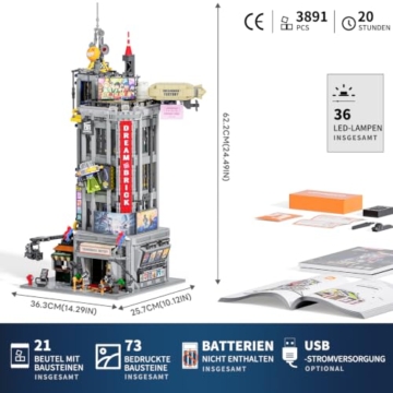 Lumibricks Film Studio Tower Bauset, 3891 Teile beleuchtetes modulares Stadtgebäude für Erwachsene 16+, Filmstudio Turm mit 8 Minifiguren, funktionierendem Aufzug, Dachstudio und Licht-Display - 7