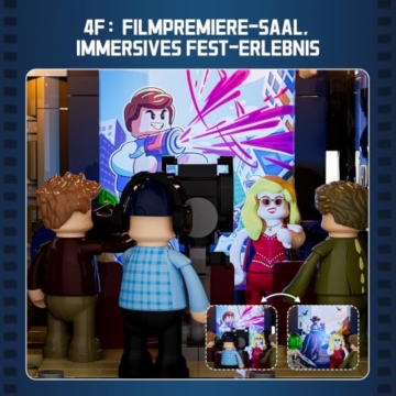 Lumibricks Film Studio Tower Bauset, 3891 Teile beleuchtetes modulares Stadtgebäude für Erwachsene 16+, Filmstudio Turm mit 8 Minifiguren, funktionierendem Aufzug, Dachstudio und Licht-Display - 8