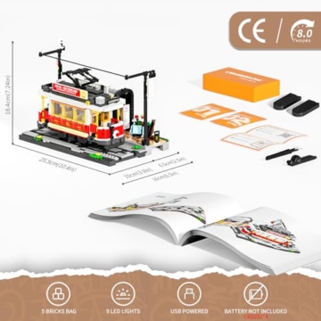 Lumibricks L9084 Heritage-Straßenbahn & Haltestelle Maße und ANleitung