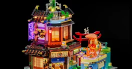 Lumibricks Izakaya F9073 mit eingeschalteter LED-Beleuchtung und sechs Figuren