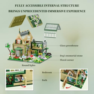 Lumibricks Klemmbausteine Gartenhaus mit Beleuchtung, 2787 Teile Retro Gartenhütte Bauset für Erwachsene, Haus Modellbausatz für Architektur- und Hütten-Liebhaber - 3
