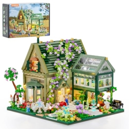 Lumibricks Klemmbausteine Gartenhaus mit Beleuchtung, 2787 Teile Retro Gartenhütte Bauset für Erwachsene, Haus Modellbausatz für Architektur- und Hütten-Liebhaber - 1