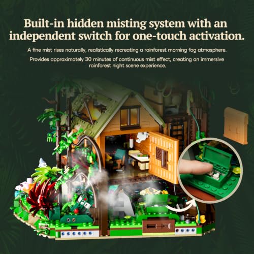 Lumibricks Misty Forest Cabin beleuchtetes Klemmbaustein-Set, 2867 Teile, Tropische Regenwald-Pfahlhütte mit verstecktem Nebelmodul und Glühwürmchen-Beleuchtung, Ausstellungsmodell für Erwachsene - 2