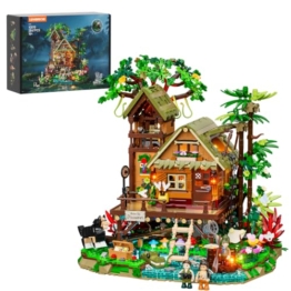 Lumibricks Misty Forest Cabin beleuchtetes Klemmbaustein-Set, 2867 Teile, Tropische Regenwald-Pfahlhütte mit verstecktem Nebelmodul und Glühwürmchen-Beleuchtung, Ausstellungsmodell für Erwachsene - 1