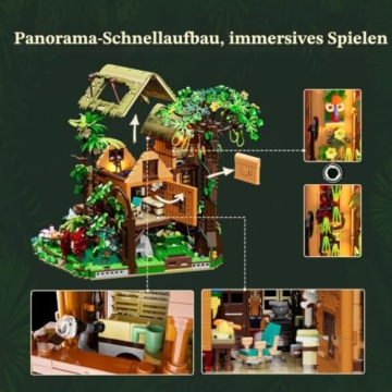 Lumibricks Misty Forest Cabin beleuchtetes Klemmbaustein-Set, 2867 Teile, Tropische Regenwald-Pfahlhütte mit verstecktem Nebelmodul und Glühwürmchen-Beleuchtung, Ausstellungsmodell für Erwachsene - 4