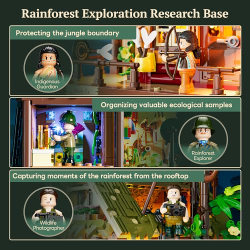 Lumibricks Misty Forest Cabin beleuchtetes Klemmbaustein-Set, 2867 Teile, Tropische Regenwald-Pfahlhütte mit verstecktem Nebelmodul und Glühwürmchen-Beleuchtung, Ausstellungsmodell für Erwachsene - 5