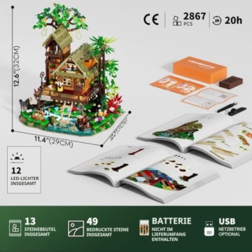 Lumibricks Misty Forest Cabin beleuchtetes Klemmbaustein-Set, 2867 Teile, Tropische Regenwald-Pfahlhütte mit verstecktem Nebelmodul und Glühwürmchen-Beleuchtung, Ausstellungsmodell für Erwachsene - 6
