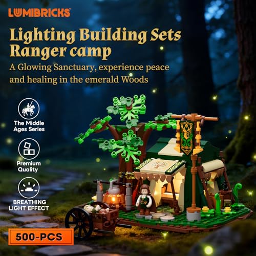 Lumibricks Mittelalterliches Herbal Healing Camp Beleuchtetes Bausteinset, 500 Teile, modulares Lager mit abnehmbarem Dach und Rettungswagen, Baukasten für Erwachsene und Jugendliche - 5