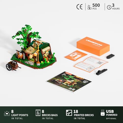Lumibricks Mittelalterliches Herbal Healing Camp Beleuchtetes Bausteinset, 500 Teile, modulares Lager mit abnehmbarem Dach und Rettungswagen, Baukasten für Erwachsene und Jugendliche - 6
