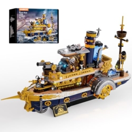 LUMIBRICKS Steampunk-Dampfschiff Beleuchtetes Bauset – 1792-teiliges Schiffmodell mit Dynamischer LED-Beleuchtung und Modularer Schnellverschluss-Struktur, Ideal für Baustein-Enthusiasten zur Sammlung - 1