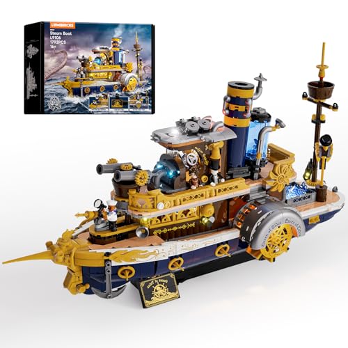 LUMIBRICKS Steampunk-Dampfschiff Beleuchtetes Bauset – 1792-teiliges Schiffmodell mit Dynamischer LED-Beleuchtung und Modularer Schnellverschluss-Struktur, Ideal für Baustein-Enthusiasten zur Sammlung - 1