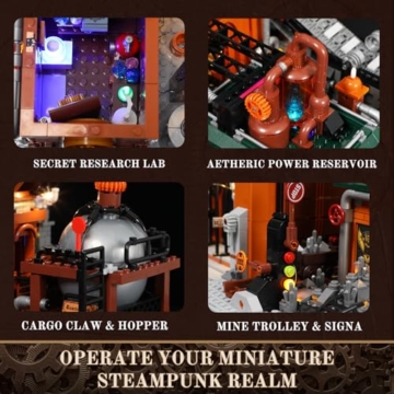Lumibricks Steampunk Erzfabrik Beleuchtetes Bauset – 3138 Teile Viktorianisches Maschinenmodell mit LED-Lichtern, kompatibel mit Eisenbahnschienen, kreatives Sammlergeschenk für Erwachsene & Kinder - 4