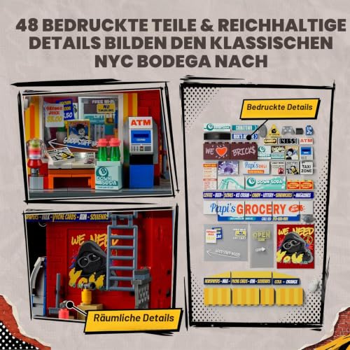 Lumibricks The Bodega Bauset mit LED-Beleuchtung, 618 Teile New Yorker Kiosk- und Lebensmittelgeschäft-Modell für Erwachsene, Modulares Straßenecken-Gebäude, Sammlermodell und Geschenk - 3
