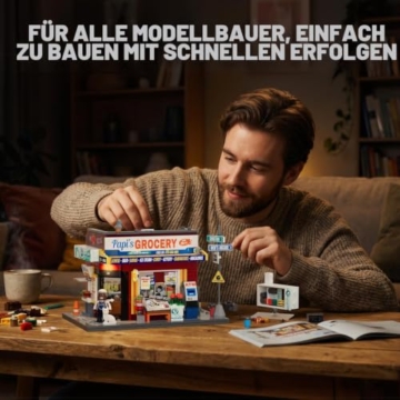 Lumibricks The Bodega Bauset mit LED-Beleuchtung, 618 Teile New Yorker Kiosk- und Lebensmittelgeschäft-Modell für Erwachsene, Modulares Straßenecken-Gebäude, Sammlermodell und Geschenk - 4