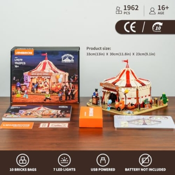 Lumibricks Traveling Circus Bauset mit Licht – 1962 Teile Zirkuszelt mit LED & Minifiguren – Modularer Jahrmarkt für Erwachsene, Westernfans & Freizeitpark-Sammler - 8