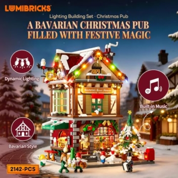 LUMIBRICKS Weihnachts-Pub Bauset mit LED-Beleuchtung und Soundmodul, 2142 Teile Weihnachtsdorf-Modell für Erwachsene, Modulares Gebäude mit Licht- und Musikeffekten - 2