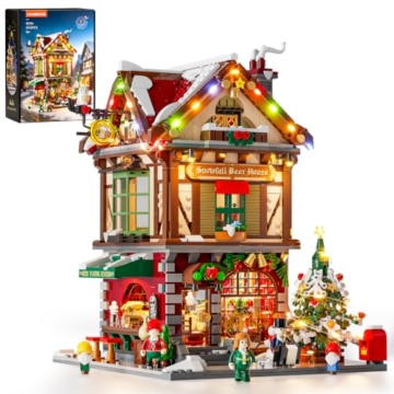 LUMIBRICKS Weihnachts-Pub Bauset mit LED-Beleuchtung und Soundmodul, 2142 Teile Weihnachtsdorf-Modell für Erwachsene, Modulares Gebäude mit Licht- und Musikeffekten - 1