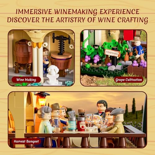 Lumibricks Weinbau-Anwesen Beleuchtungs Bausteine Set – 2800 Teile Mediterranes Toskana-Weingut mit LED-Lichtern,Oldtimer-LKW & Minifiguren,Farm-Series Modellbausatz für Erwachsene - 3
